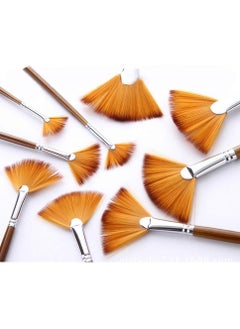 Bianyo 9 Pieces Fan Paint Brushes Set, Professional Artist Fan Brush Acrylic Paint Brushes with Nylon Hair Long Wood Handle for Acrylic Watercolor Oil Painting  - Image 2