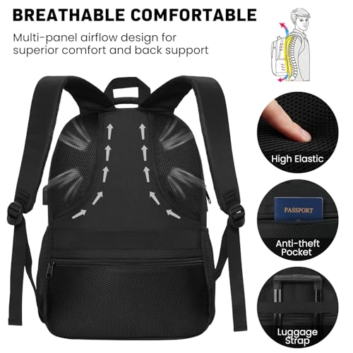 WINDARS Backpack for Men and Women, Casual School Backpack Teen Boys and Girls Lightweight 15.6 Inch Laptop Bookbag with USB Charger for College Work Travel (Black) - Image 5