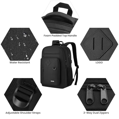 WINDARS Backpack for Men and Women, Casual School Backpack Teen Boys and Girls Lightweight 15.6 Inch Laptop Bookbag with USB Charger for College Work Travel (Black) - Image 3