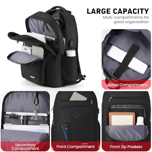 WINDARS Backpack for Men and Women, Casual School Backpack Teen Boys and Girls Lightweight 15.6 Inch Laptop Bookbag with USB Charger for College Work Travel (Black) - Image 2
