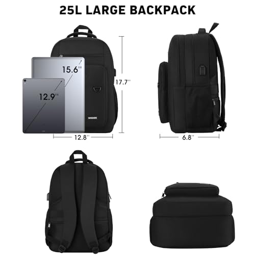 WINDARS Backpack for Men and Women, Casual School Backpack Teen Boys and Girls Lightweight 15.6 Inch Laptop Bookbag with USB Charger for College Work Travel (Black) - Image 4