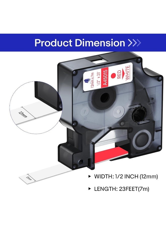 Royal Apex شريط ملصقات متوافق باللونين الأحمر والأبيض لآلة DYMO D1 53713 45805 – 12 مم × 7 م بديل لملصق مدير LM160، 280، 260P، 210D (عبوة من 1) - Image 2