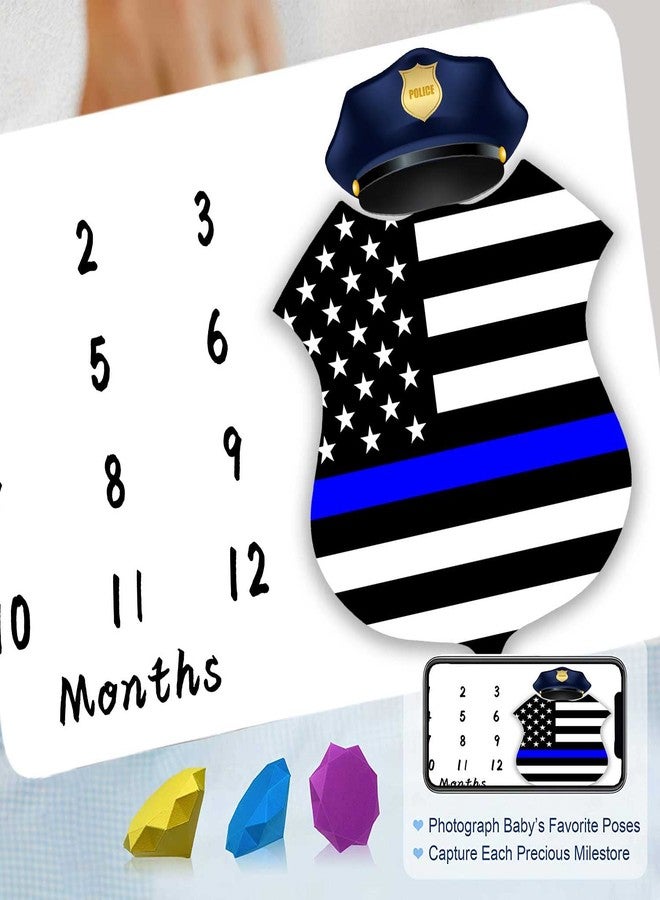 FHZON American Flag Milestone Blanket Police Cap Blue Line Flag Baby Blanket Baby Warm Swaddling Blanket Baby Room Decoration 48x40in BTZZFH86 - Image 2