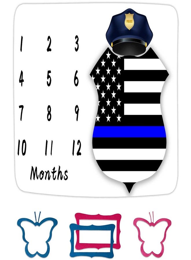 FHZON American Flag Milestone Blanket Police Cap Blue Line Flag Baby Blanket Baby Warm Swaddling Blanket Baby Room Decoration 48x40in BTZZFH86 - Image 1