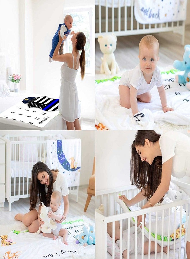 FHZON American Flag Milestone Blanket Police Cap Blue Line Flag Baby Blanket Baby Warm Swaddling Blanket Baby Room Decoration 48x40in BTZZFH86 - Image 5