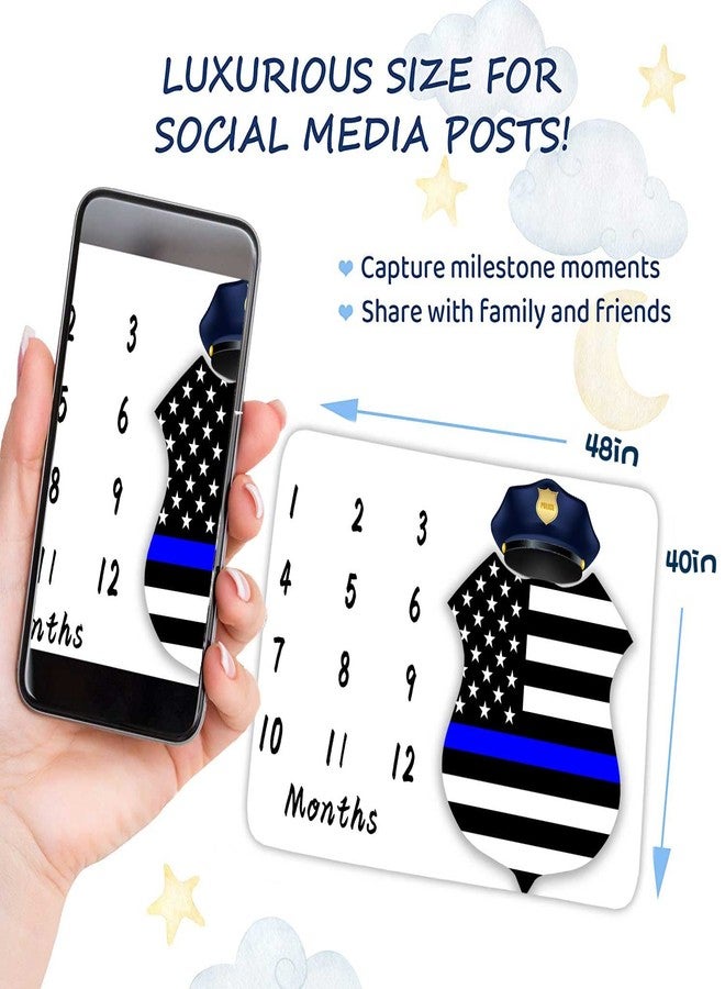 FHZON American Flag Milestone Blanket Police Cap Blue Line Flag Baby Blanket Baby Warm Swaddling Blanket Baby Room Decoration 48x40in BTZZFH86 - Image 3