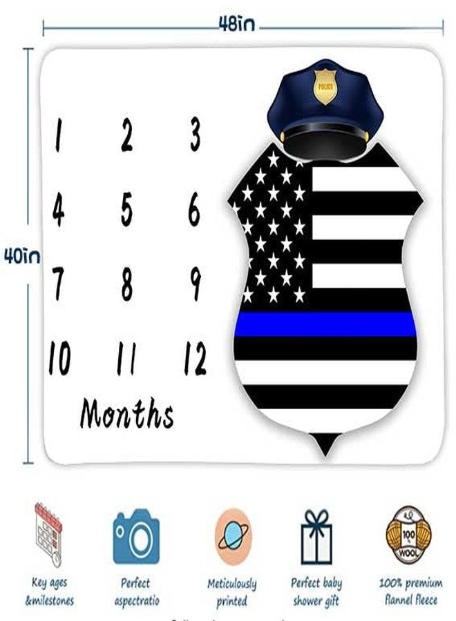 FHZON American Flag Milestone Blanket Police Cap Blue Line Flag Baby Blanket Baby Warm Swaddling Blanket Baby Room Decoration 48x40in BTZZFH86 - Image 4