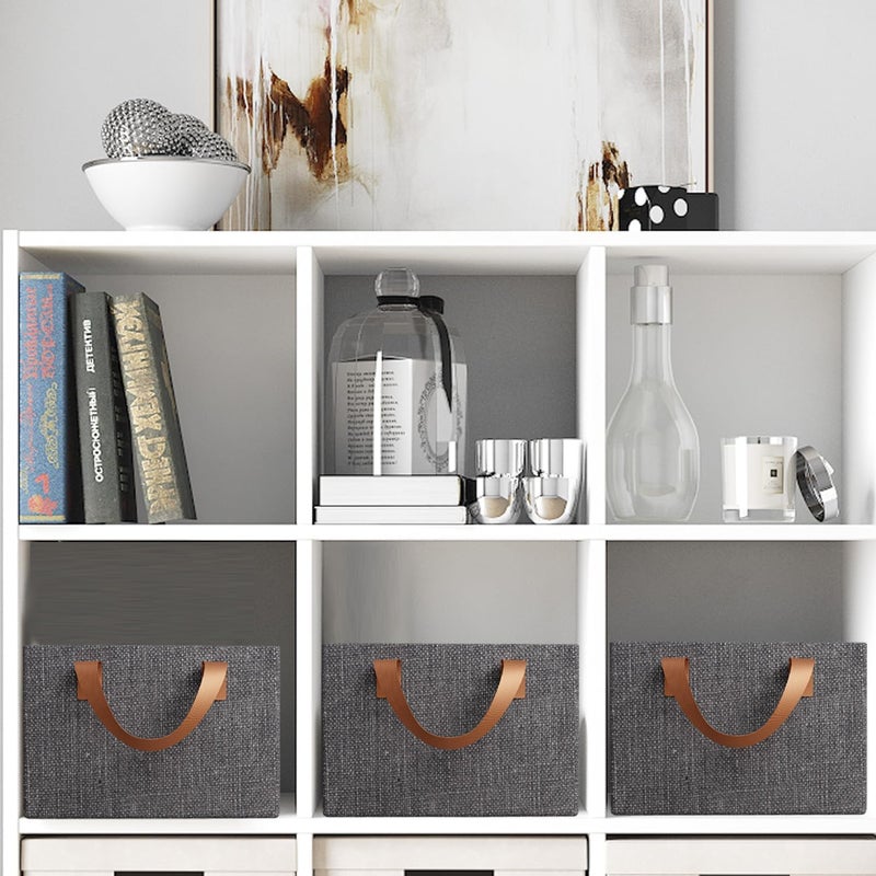 AZARIA Wardrobe Organizer For Clothes With Metal Frame 4 Pcs 26 Liter Rectangle Storage Baskets For Clothing Fabric Storage Box With Handles Shelf Basket 26 Liter Storag Box Grey - Image 4