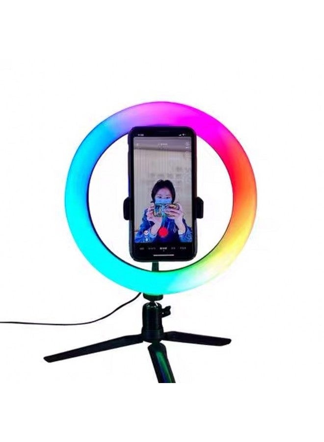 general E-commerce 12-inch RGB Lights 10-inch 26cm Fill Lights Beauty Lights Selfie Photography Lights Anchor Live Lights-Color:26cm Ring Lamp RGB + Pan/tilt + Hose Phone Clip +19cm Desktop Bracket  - Image 1