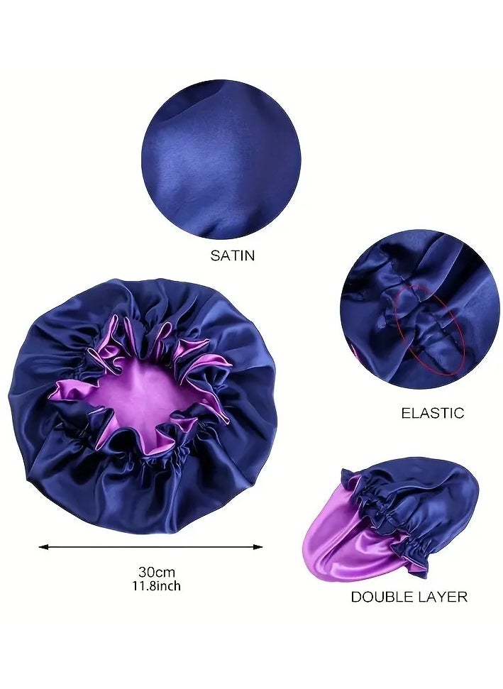 Goolsky 2-Pack Satin Bonnet Sleeping Cap Shower Cap - 100% Polyester Double Layer Adjustable Hair Bonnet with Ruffled Trim for Women Beauty Hair Care - Multicolor African Style Headwrap Turban Cap  - Image 2