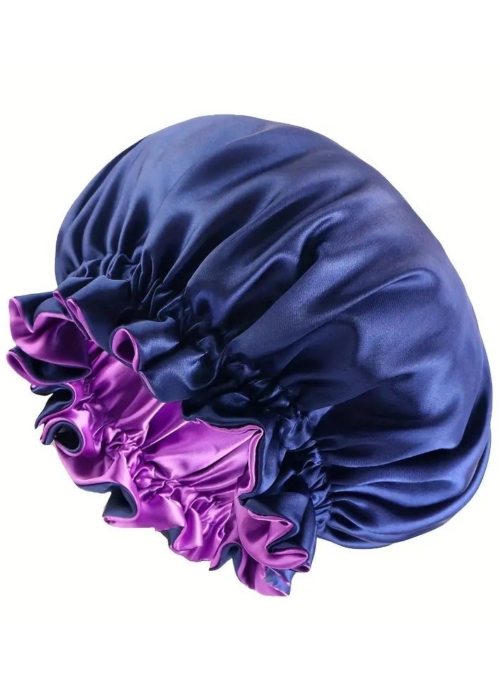 Goolsky 2-Pack Satin Bonnet Sleeping Cap Shower Cap - 100% Polyester Double Layer Adjustable Hair Bonnet with Ruffled Trim for Women Beauty Hair Care - Multicolor African Style Headwrap Turban Cap  - Image 5