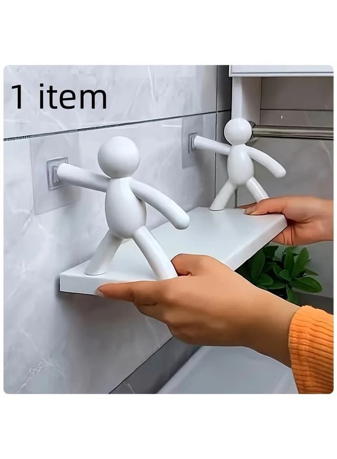 White Wall Mounted Humanoid Design No Drill Storage Shelf For Bathroom Living Room - Image 1