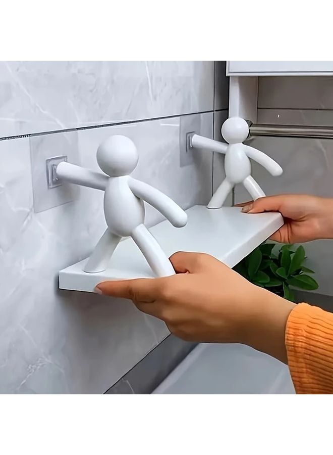 White Wall Mounted Humanoid Design No Drill Storage Shelf For Bathroom Living Room - Image 2