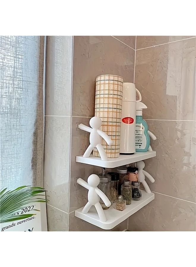 White Wall Mounted Humanoid Design No Drill Storage Shelf For Bathroom Living Room - Image 5