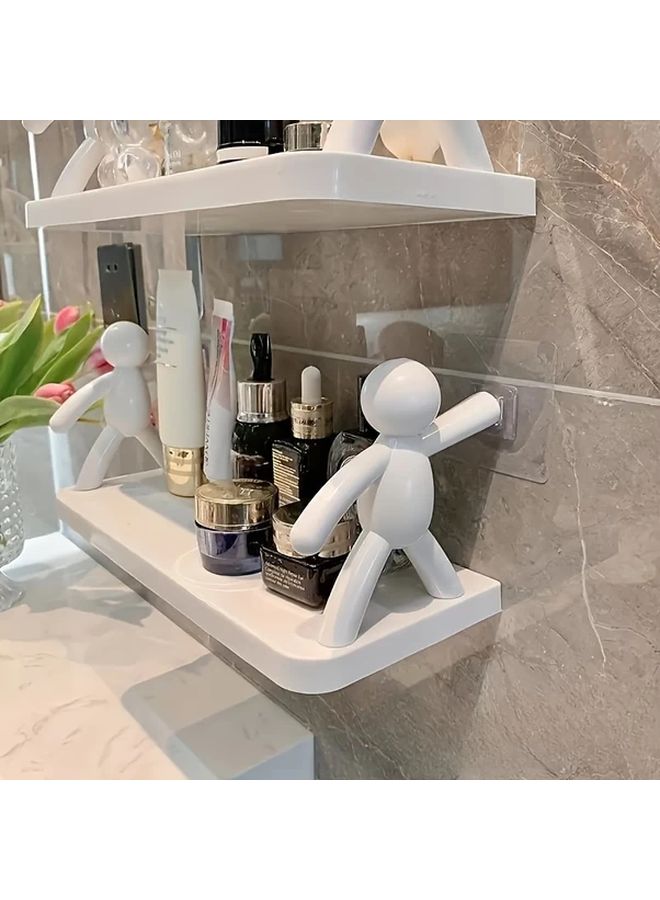 White Wall Mounted Humanoid Design No Drill Storage Shelf For Bathroom Living Room - Image 4