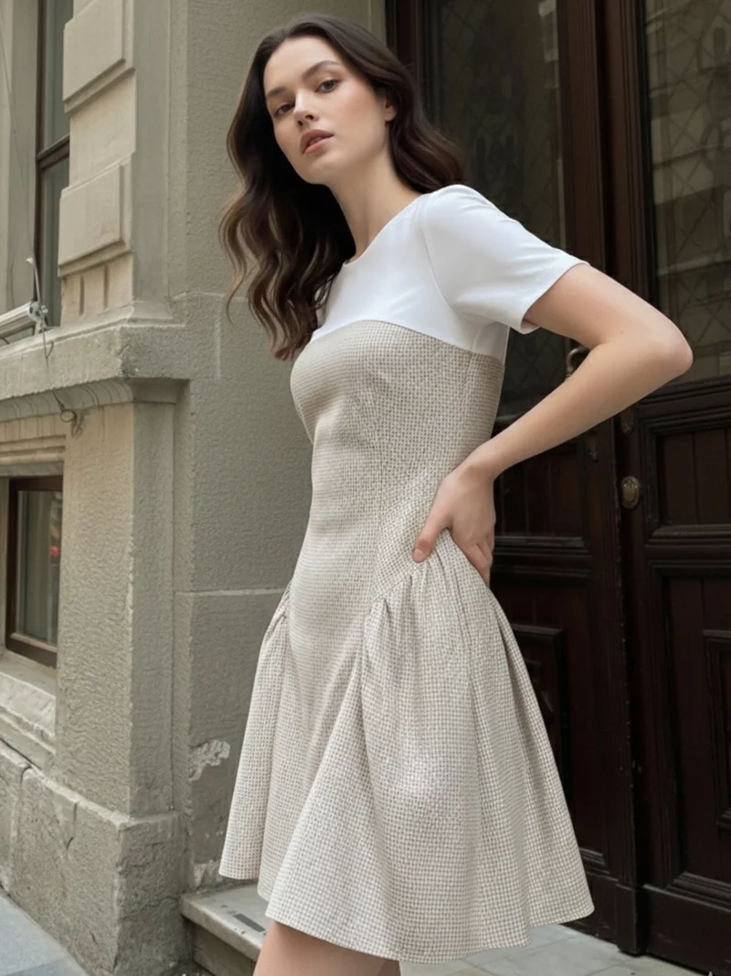 أوجيدر Multi Mini check dress with flared skirt.