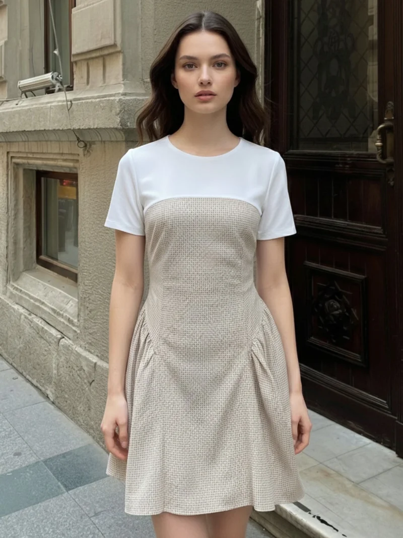 Outzidr  Multi Mini check dress with flared skirt. for Women | Best Price UAE