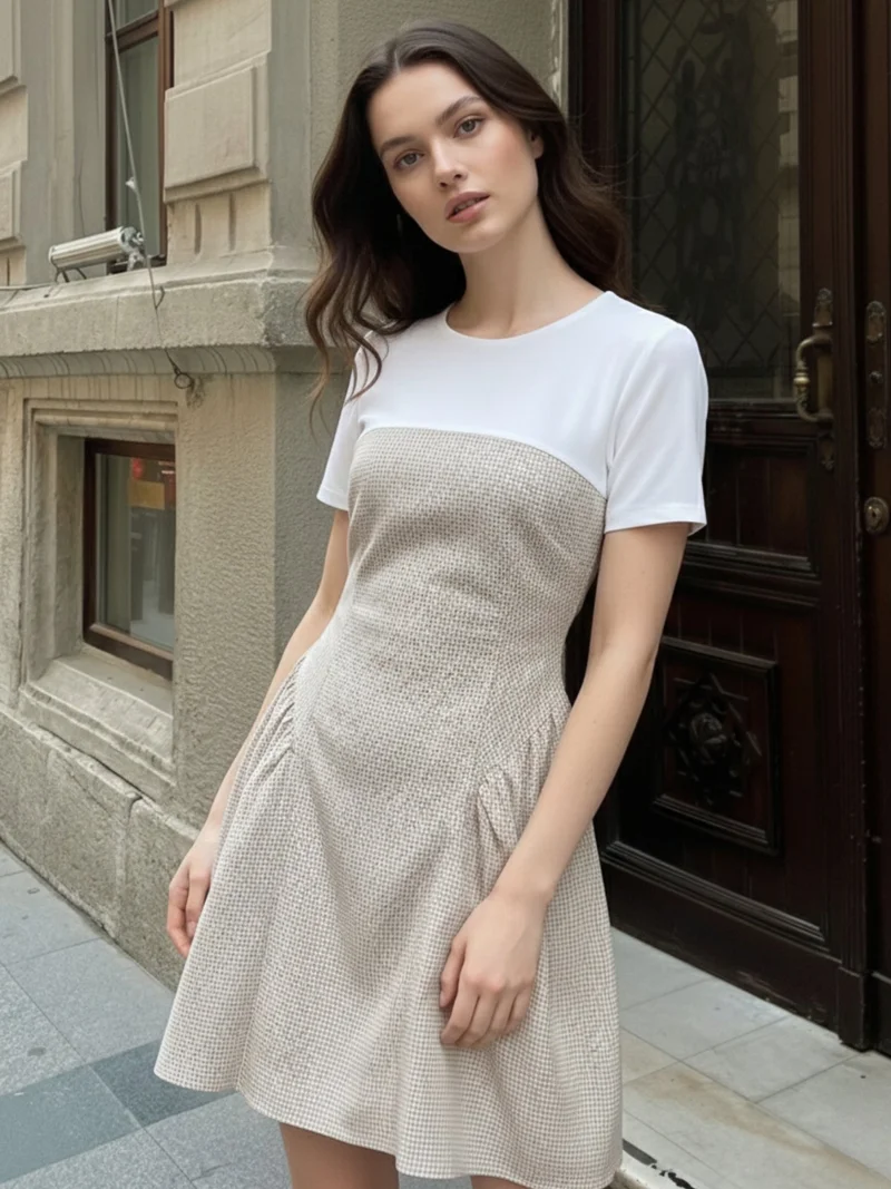 أوجيدر Multi Mini check dress with flared skirt.