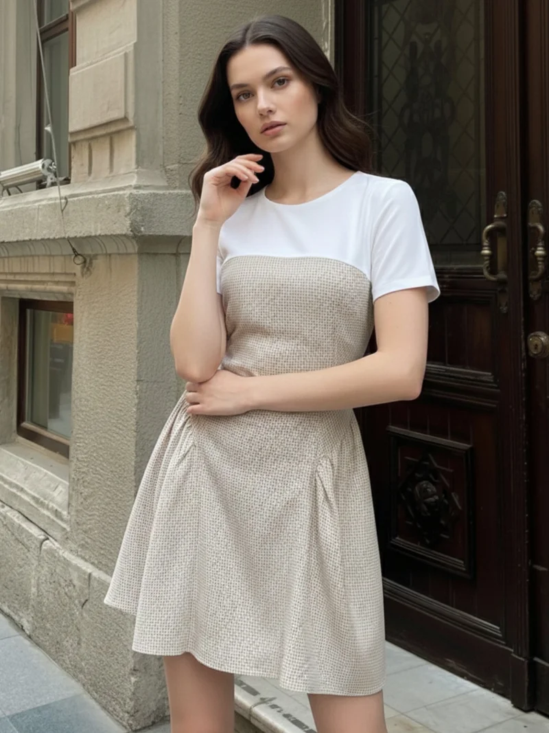 Outzidr  Multi Mini check dress with flared skirt. for Women | Best Price UAE