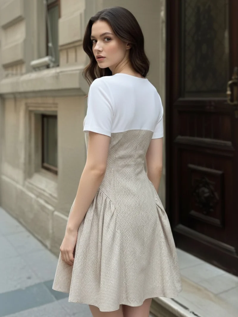 Outzidr  Multi Mini check dress with flared skirt. for Women | Best Price UAE