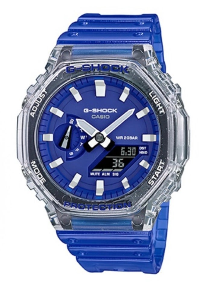CASIO Casio LCD/pointer dual display series G-SHOCK hidden coastal theme series hexagonal ultra-thin sports waterproof Shi Ying movement resin strap Japanese and Korean women's watch blue dial - Image 1