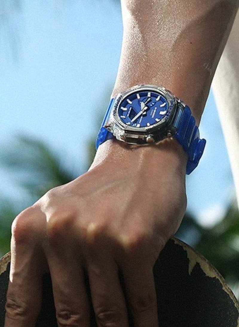 CASIO Casio LCD/pointer dual display series G-SHOCK hidden coastal theme series hexagonal ultra-thin sports waterproof Shi Ying movement resin strap Japanese and Korean women's watch blue dial - Image 4