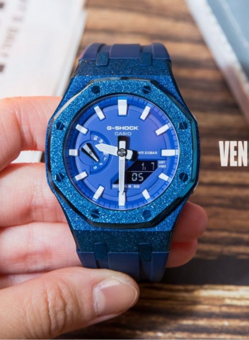 CASIO Casio LCD/pointer dual display series G-SHOCK hidden coastal theme series hexagonal ultra-thin sports waterproof Shi Ying movement resin strap Japanese and Korean women's watch blue dial - Image 5