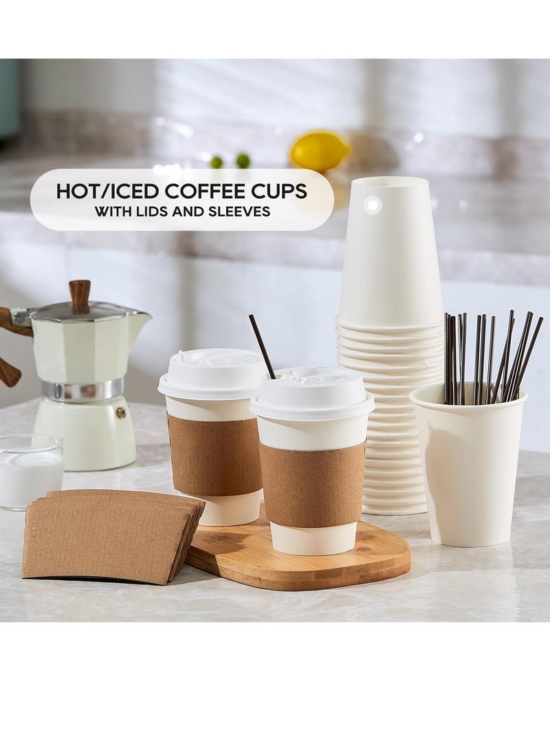Disposable Paper Coffee Cups with Lids, Lids and Stirrers for Hot and Cold Drinks for Water, Juice, Coffee and Tea Suitable for Home, Shops, Cafes 100pcs  - Image 2