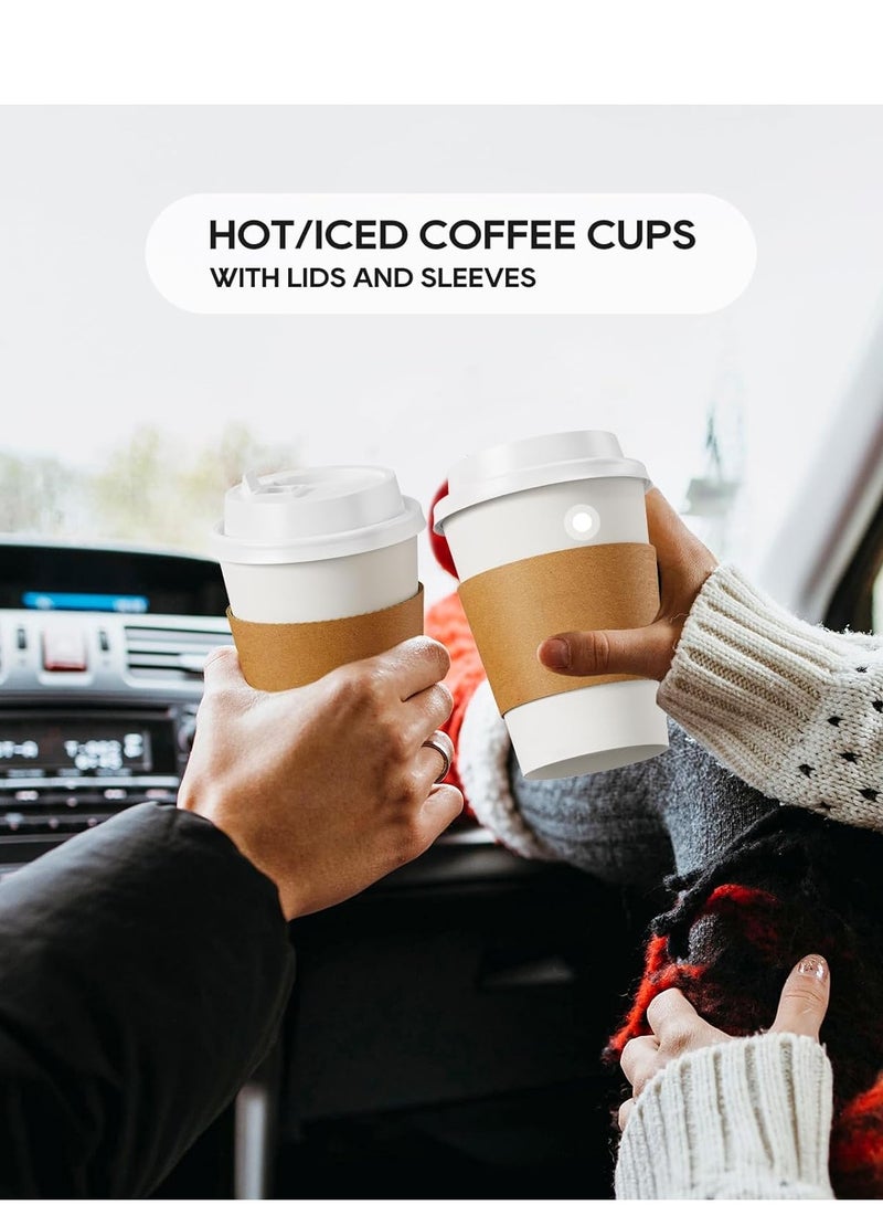 Disposable Paper Coffee Cups with Lids, Lids and Stirrers for Hot and Cold Drinks for Water, Juice, Coffee and Tea Suitable for Home, Shops, Cafes 100pcs  - Image 4