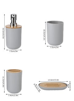 Generic Bathroom Accessories Set, 4Pcs Bamboo Bathroom Accessory Set Toothbrush Holder, Soap Dispenser, Toothbrush Cup and Soap Dish, Modern Bathroom Decor (Gray)  - Image 1