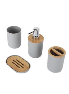 Generic Bathroom Accessories Set, 4Pcs Bamboo Bathroom Accessory Set Toothbrush Holder, Soap Dispenser, Toothbrush Cup and Soap Dish, Modern Bathroom Decor (Gray)  - Image 2