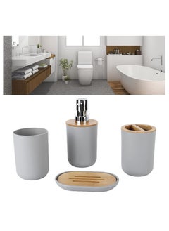 Generic Bathroom Accessories Set, 4Pcs Bamboo Bathroom Accessory Set Toothbrush Holder, Soap Dispenser, Toothbrush Cup and Soap Dish, Modern Bathroom Decor (Gray)  - Image 4
