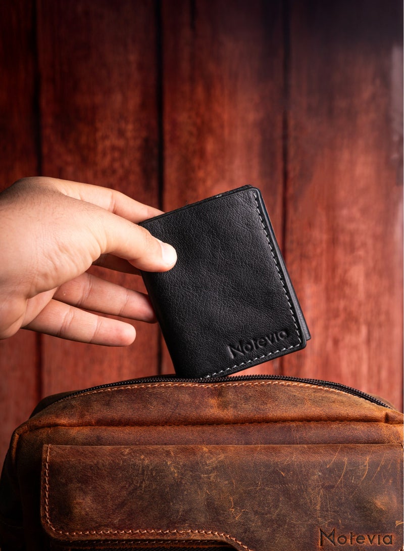 موتيفيا محفظة رجالي جلد طبيعي ثلاث طبقات محفظة جلد رجالي محفظة بطاقات ونقود رجالي مع 8 جيوب داخلية وجيب واسعة للنقود من Motevia - Image 4