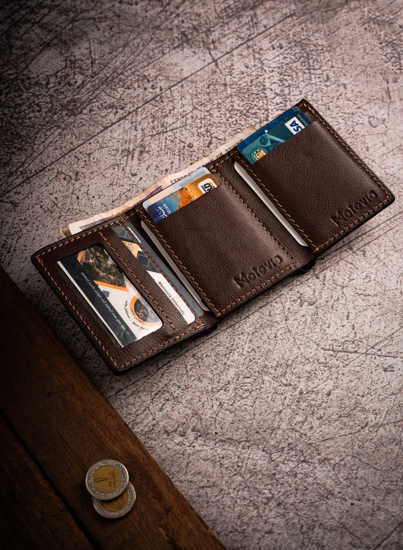 موتيفيا محفظة رجالي جلد طبيعي ثلاث طبقات محفظة جلد رجالي محفظة بطاقات ونقود رجالي مع 8 جيوب داخلية وجيب واسعة للنقود من Motevia - Image 3