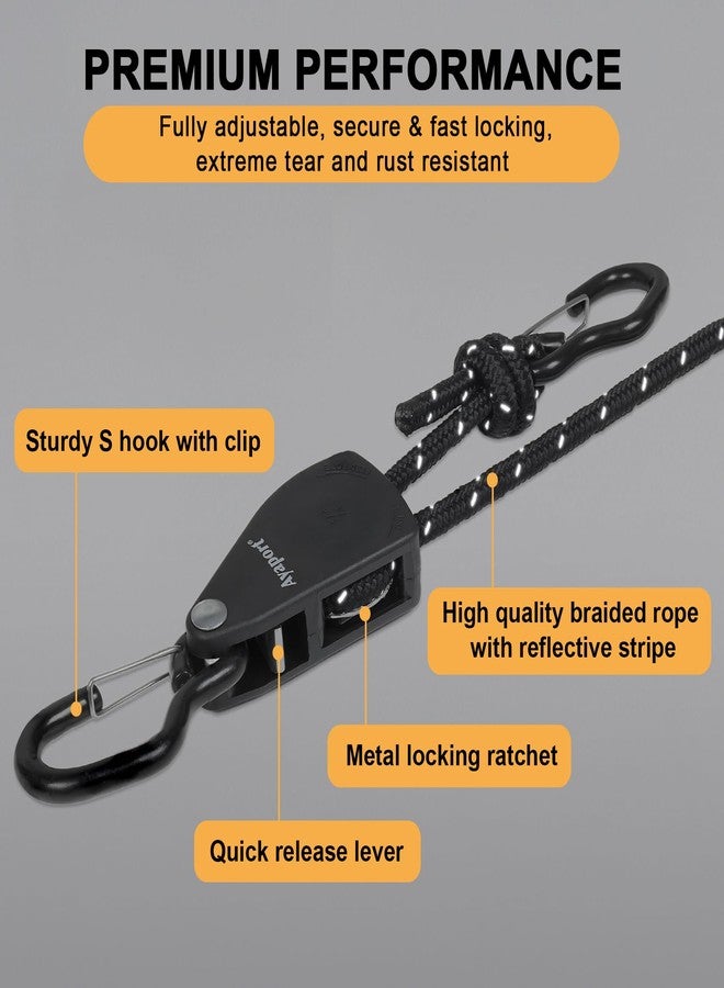 Ayaport Adjustable Rope Hanger 1/8" x 8' Rope Ratchet Kayak Tie Down with Safety Lock S Hook Pulley Ropes Hanger Tarp Tent Tie Downs - Image 3