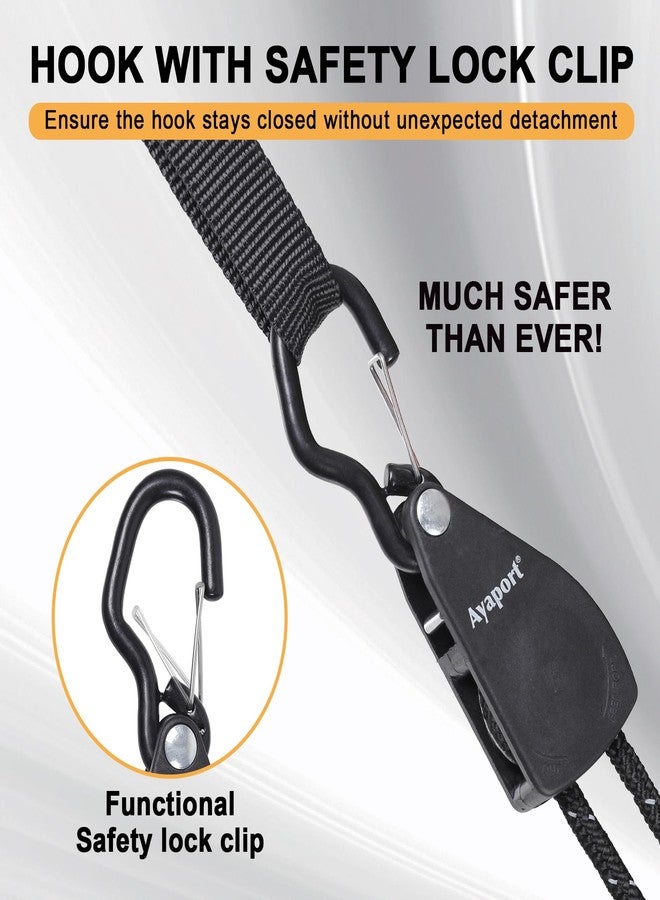 Ayaport Adjustable Rope Hanger 1/8" x 8' Rope Ratchet Kayak Tie Down with Safety Lock S Hook Pulley Ropes Hanger Tarp Tent Tie Downs - Image 2