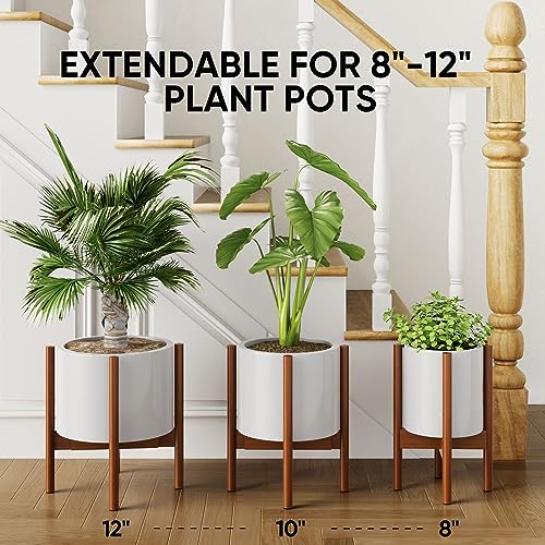 MUDEELA 2 Pack Indoor Plant Stands, 2 Tier Tall Plant Stand 30 inches, Mid Century Bamboo Plant Stand, Adjustable Width 8 - 12 inches, Fits Pot Size of 8 9 10 11 12 inches, Pot & Plant Not Included, Brown - Image 3