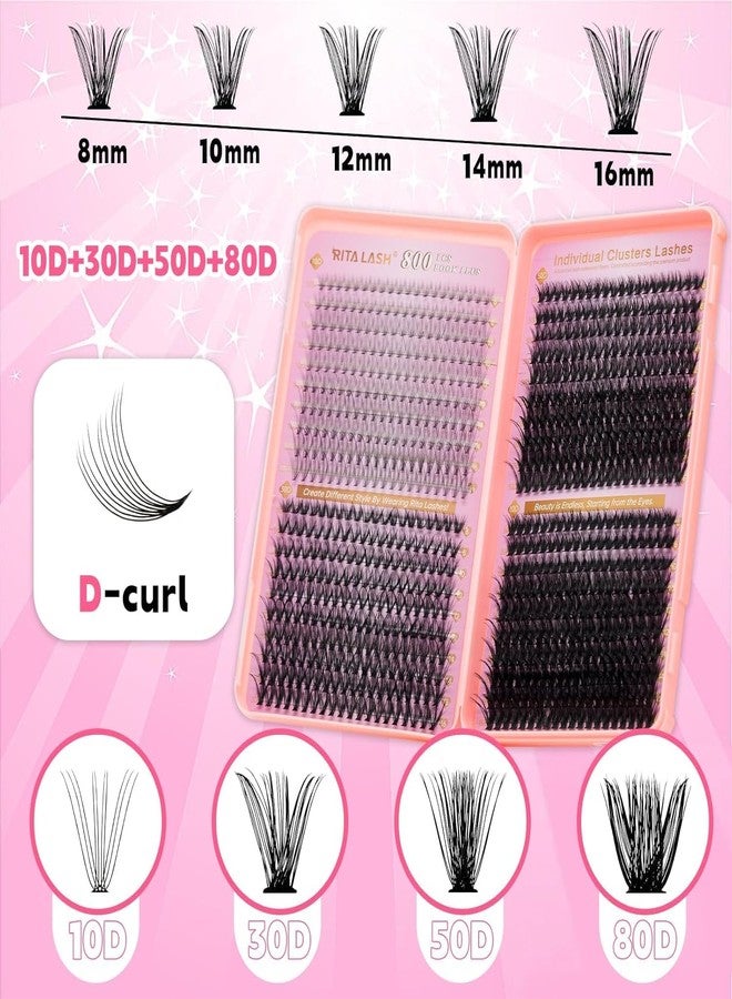 RITALASH Lash Extension Kit DIY Lash Clusters 800pcs Cluster Lashes Individual Lashes Book Set Eyelash Extension Kit with Lash Bond and Seal,Lash Remover,Lash Tweezers(10D+30D+50D+80D Kit,8-16mm) - Image 3