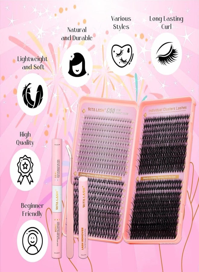 RITALASH Lash Extension Kit DIY Lash Clusters 800pcs Cluster Lashes Individual Lashes Book Set Eyelash Extension Kit with Lash Bond and Seal,Lash Remover,Lash Tweezers(10D+30D+50D+80D Kit,8-16mm) - Image 2