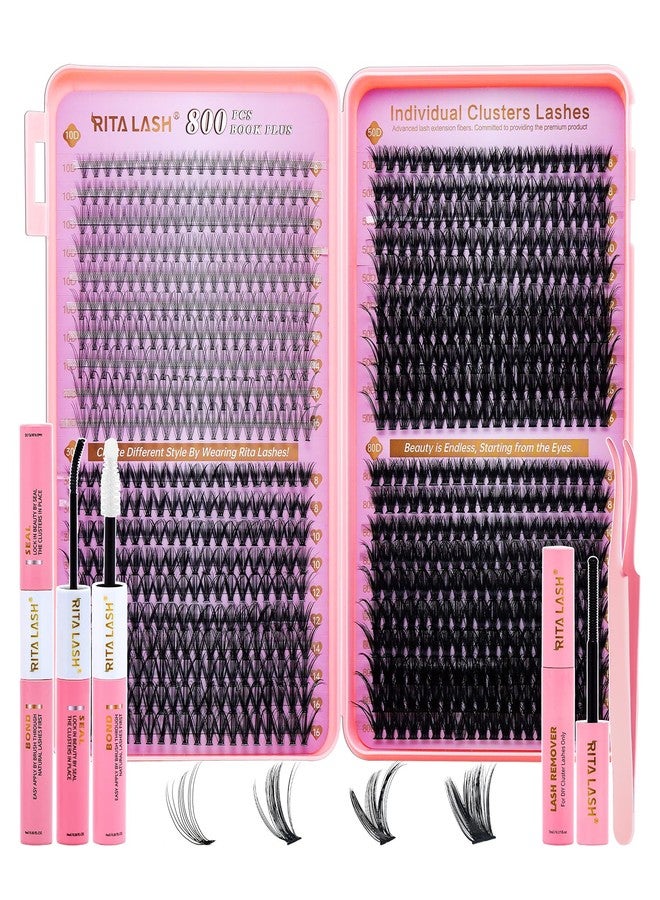 RITALASH Lash Extension Kit DIY Lash Clusters 800pcs Cluster Lashes Individual Lashes Book Set Eyelash Extension Kit with Lash Bond and Seal,Lash Remover,Lash Tweezers(10D+30D+50D+80D Kit,8-16mm) - Image 1