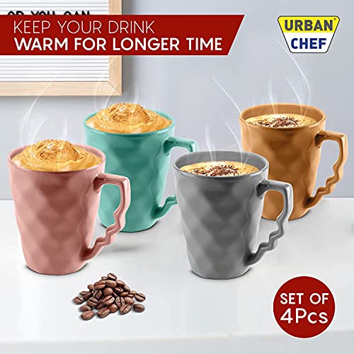 URBAN CHEF Coffee Mugs, Ceramic Coffee Mug, Microwave Safe, Coffee Mug Set, Milk Mug with Handle Ideal for Birthday Gift, Anniversary Gift, Birthday Gift for Friends, Ceramic Mug, Prism Handcrafted Shine, Diwali Gift Items - 225 ML - Set of 4 (Multicolor) - Image 4