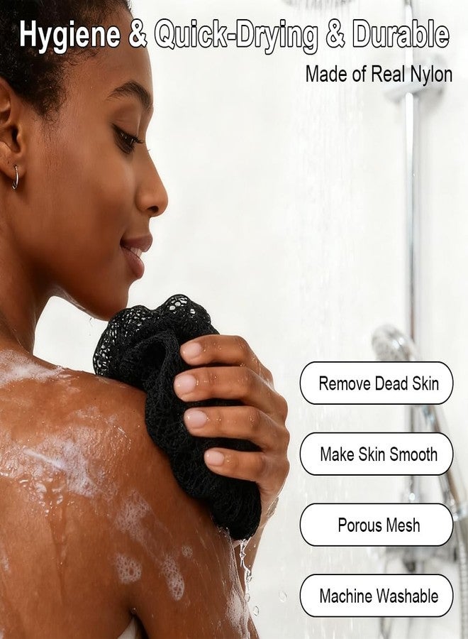 AOOSA African Net Sponge with Knots, Authentic Back Scrubber and Exfoliating Bath Sponge, Long Body Scrubber for Shower Skin Smoother, Fast Drying Net Sponge for Women and Men - Black - Image 3