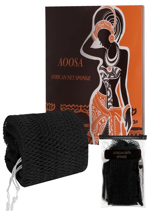 AOOSA African Net Sponge with Knots, Authentic Back Scrubber and Exfoliating Bath Sponge, Long Body Scrubber for Shower Skin Smoother, Fast Drying Net Sponge for Women and Men - Black - Image 1