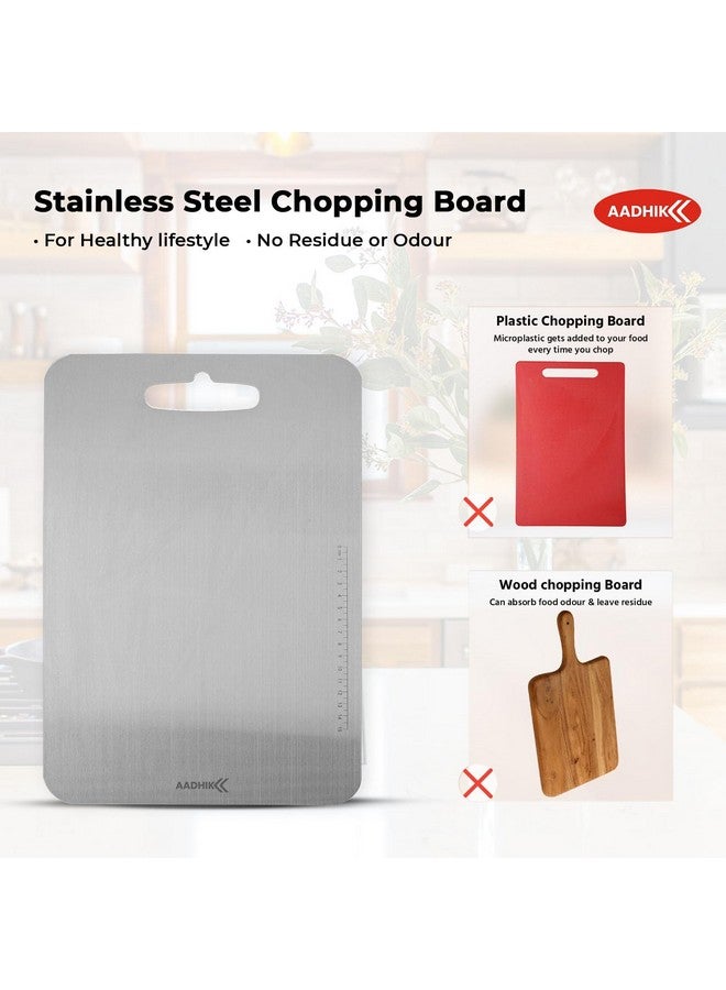 AADHIK Chopping Board Stainless Steel Medium Size Metal Cutting Kitchen,Heavy Duty Choping-Board Vegetable,Fruit Cutter, Meats Vegetable Chopper Boards,Safe Durable -33cm*22cm - Image 2