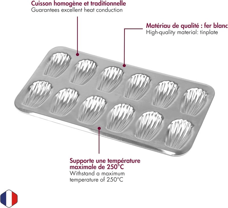 Gobel 12 Count Heavy Tinned Steel Madeleine Sheet Pan, Made in France - Image 3