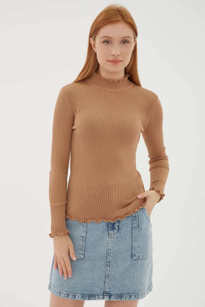 فاشن فريندز Half Turtleneck Corded Slim Fit Women's Sweater 23K0396K1