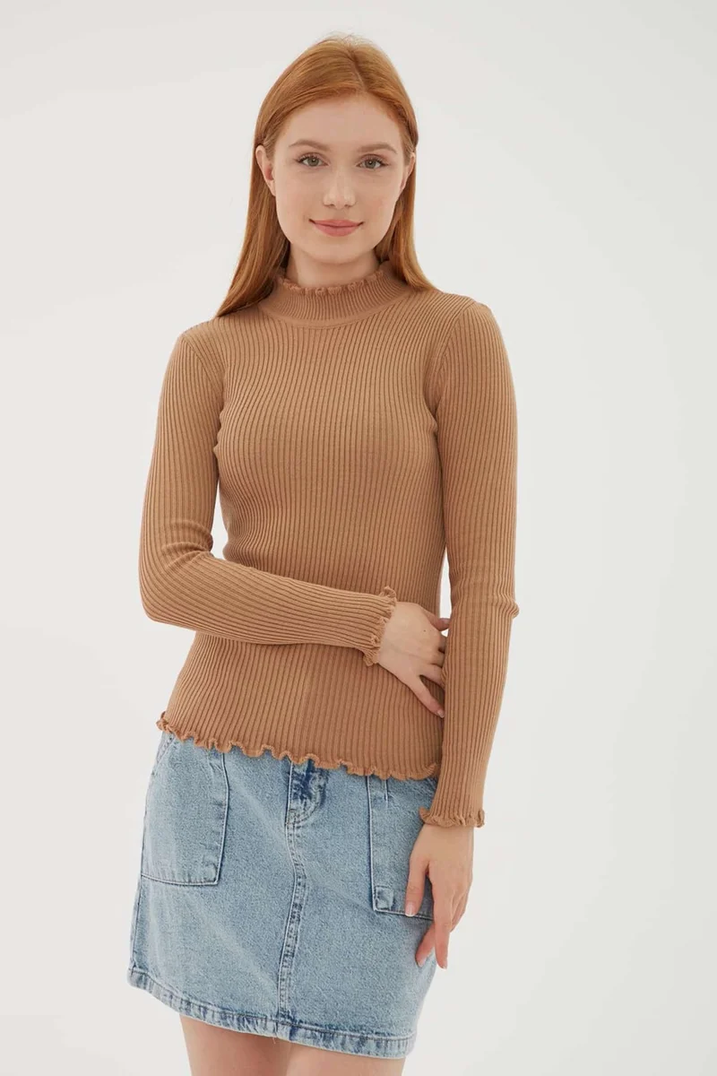 فاشن فريندز Half Turtleneck Corded Slim Fit Women's Sweater 23K0396K1