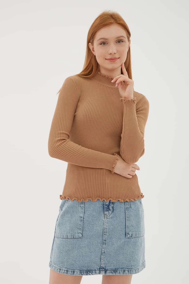 فاشن فريندز Half Turtleneck Corded Slim Fit Women's Sweater 23K0396K1