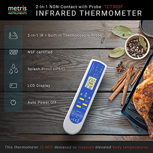 Metris Instruments Food Cooking Meat Thermometer Digital Infrared Instant Read with Probe for Kitchen, Outside Grill, BBQ Smoker, Model TCT303F-NSF NSF Approved - Image 2