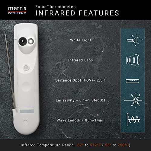 Metris Instruments Food Cooking Meat Thermometer Digital Infrared Instant Read with Probe for Kitchen, Outside Grill, BBQ Smoker, Model TCT303F-NSF NSF Approved - Image 3